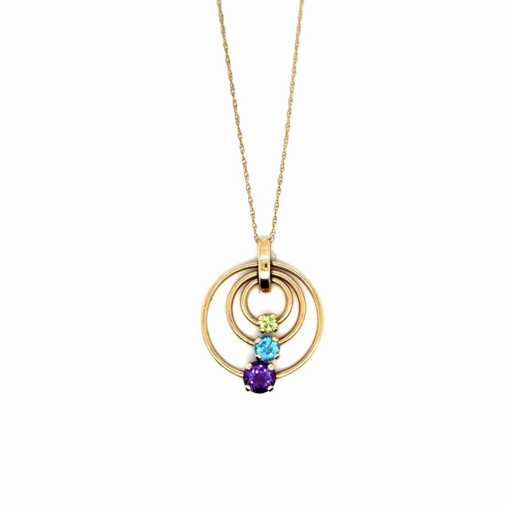 10K‎ Gold 3-Gemstones Necklace